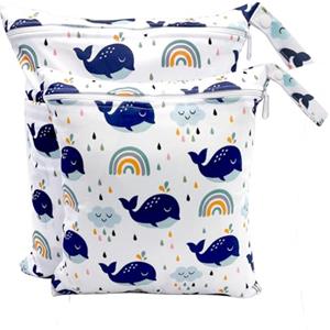 Criveple 2 Pezzi Wetbag Pannolini Riutilizzabile, Wetbag Borsa per Pannolini Lavabili, Wet Bag Borsa Wetbag Pannolini con Doppia Cerniera, Bambino Bag per Viaggi Spiaggia Piscina Gym (Balena Blu)