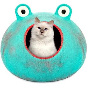 Woolygon Cuccia per gatti in lana merino, feltro, design a rana, lussuosa, ecologica, pieghevole, nascondiglio per gatti di casa, casa coperta per gatti per il massimo comfort e comfort