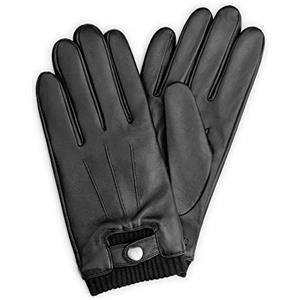 Navaris Guanti Capacitivi Touchscreen Uomo - in Vera Pelle con Fodera in Misto Lana - Guanti Touch Screen in Nappa con Polsino per Smartphone - S Nero