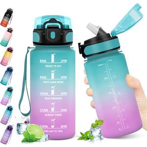 KollyKolla Borraccia Bambini 500ml, Bottiglia d'acqua Sportiva con Indicatore del Tempo Motivazionale, Borraccia con Cannuccia, 1 Clic Aperto, Borraccia Acqua per Bambini, Scuola, Bici, Palestra