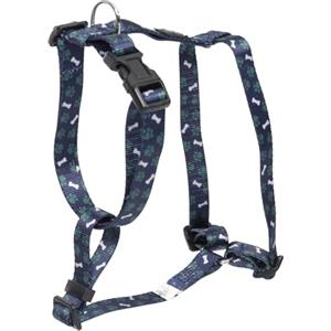 TOTTO - Pettorina per cani, modello Figgo, taglia S, pettorina per cani, design di tipo H, regolabile, riduce la pressione di trasporto, comodo e facile da posizionare, leggero, stampa ossini blu e