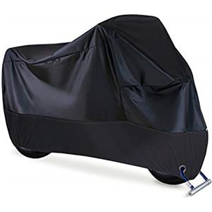 QWORK Telo moto, 210T, Telo coprimoto impermeabile per esterno, Copertura Antifurto per Moto, Resistente a Acqua, Polvere, Pioggia, Vento, 4XL 295 * 110 * 140cm