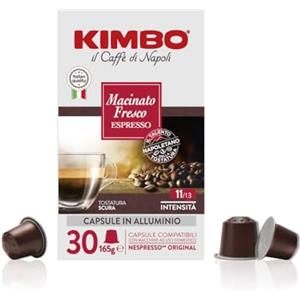 Kimbo, Macinato Fresco, 30 Capsule Caffè in Alluminio Compatibili Nespresso®* Original®*, Miscela Forte e Corposa, Intensità 11/13, Tostatura Scura, 1 Pack da 30 Capsule