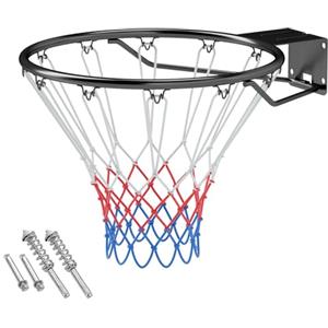LIFEZEAL Canestro da basket da parete Ø 45 cm, solido anello da basket con supporto a parete e rete, pneumatici da basket in metallo per interni ed esterni