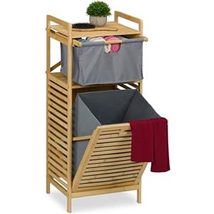 Relaxdays Scaffale Portabiancheria da Bagno, Cesto per Biancheria 30 L e Cassetto, HLP: 95x40x33 cm, in bambù, Naturale, Poliestere