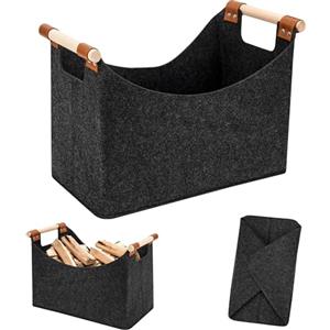 Tunejoy Borsa in Feltro, Borsa per Legna da Ardere Pieghevole Cestino Portaoggetti in Feltro Cesto con Manici per Legna, Giornali, Vestiti, Giocattoli 40 x 22 x 27cm