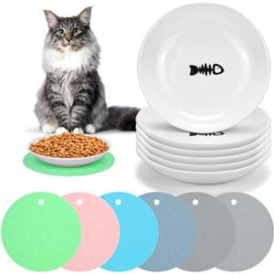 Erdiegle 6 pezzi Ciotole per gatti in ceramica, larghezza ciotola per gatti con tappetini antiscivolo, ciotola piatta - indispensabile per il vostro amico a quattro zampe