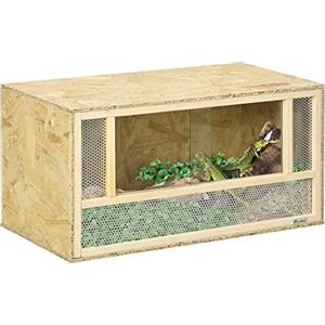 PawHut Terrario per Rettili in Legno, Teca per Rettili con Pannelli in Rete e Porte in Vetro Scorrevoli, Rettilario Multiuso, per Camaleonte, Lucertole, Serpente, 40x80x40 cm
