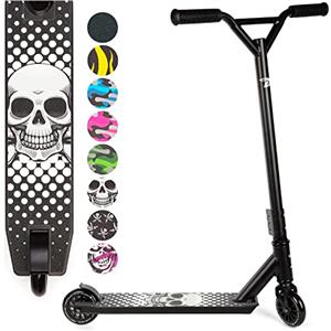Land Surfer Monopattino Freestyle con Micro Ruote 100mm - Monopattino Trick Professionale Rotazione 360 Gradi - Monopattino 2 Ruote da Trick E Stunt Scooter per Bambini da 8 Anni Nero e Bianco