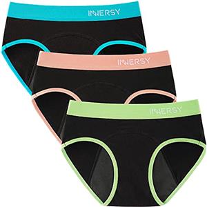 INNERSY Mutandine Ciclo Mestruale Ragazza Cotone Elasticizzati Mutande Mestruali Nero Pacco da 3 (12 Anni, Nero Colorato)