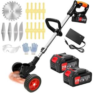BFCJSZWacker Decespugliatore da giardino 21 V senza fili con 2 batterie e 3 tipi di lame, tagliabordi a batteria leggera 3 in 1, tagliabordi, decespugliatore elettrico per potatura da giardino