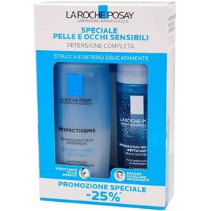 La Roche Posay Bipack Struccante Occhi Bifasico 125ml Mousse Micellare Detergente 150ml per Pelle Sensibile