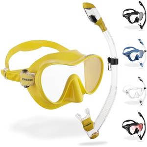 CRESSI F1 Combo Set - Combo Set Maschera Frameless F1 & Snorkel Dry per Immersioni e Snorkeling, Giallo, Taglia Unica, Unisex