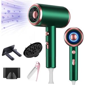 Bizcasa Asciugacapelli Ionico 1800W,Asciugacapelli da Salone con Pulsante Caldo/Freddo,3 Impostazioni di Temperatura,Hair Dryer avec Diffuseur et Buse de Coiffage,Super Silencieux (verde)