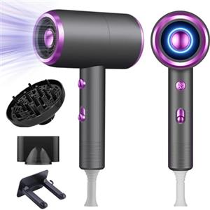 Bizcasa Asciugacapelli Ionico 1800W,Asciugacapelli da Salone con Pulsante Caldo/Freddo,3 Impostazioni di Temperatura,Hair Dryer avec Diffuseur et Buse de Coiffage,Super Silencieux (grigio)