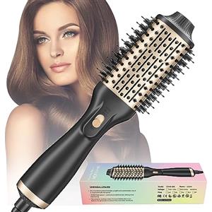 Bizcasa Spazzola Asciugacapelli,1200W 4 in 1 One-Step Ioni Negativi Spazzola Ad Aria Calda professionale,3 Temperature e 2 Livelli di Flusso Spazzola ad aria calda,Spazzola Asciugacapelli(nero)