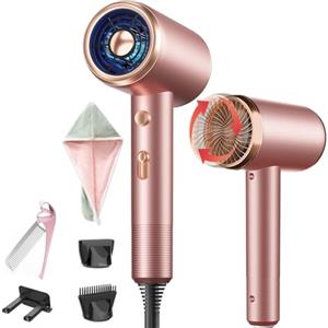 Oskuglin Asciugacapelli Ionico, Asciugamano Capelli, Pettine pieghevole, Pieghevole Spazzola, Asciugamani per capelli, Phon Capelli con Pulsante Caldo/Freddo, 3 Temperature,3 Velocità,Cuffie doccia (Oro rosa)