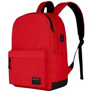 SUPACOOL Zaino leggero e casual con porta di ricarica USB per uomini e donne, borsa per libri di scuola per college, Big Size, laptop(Rosso)