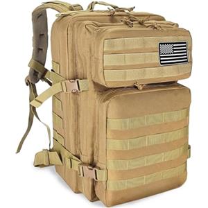 HEMSO Zaino Militare 45 Litri, Impermeabile Grande Zaino Tattico, Molle Zaini di Assalto per Uomo Donna Università Sopravvivenza Viaggio Trekking Campeggio Caccia Moto Palestra Fotografico(Cachi)