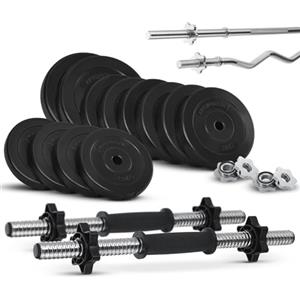 ArtSport set di manubri corti 3in1 con 2 manubri, 1 bilanciere e 1 manubrio Curl SZ - 12 pesi da 60kg e serrature a stella| Set di manubri per l'allenamento muscolare