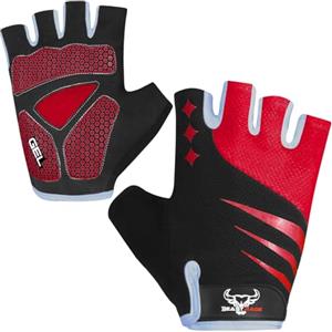 BEAST RAGE Guanti da ciclismo a mezze dita, per uomo e donna, con imbottitura in gel, antiscivolo, ammortizzanti, per sollevamento pesi, palestra, senza dita, traspiranti (Rosso, L)