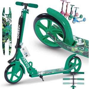 Arebos Monopattino verde regolabile in altezza, pieghevole, con tracolla, ruote XXL, per bambini e adulti, portata fino a 100 kg