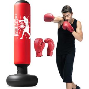 Qoosea Sacco da Boxe per Bambini, 160cm Stabile Sacco da Boxe Gonfiabile con Guanti da Boxe, Pratica di Taekwondo Karate Attrezzatura da Allenamento MMA, Regalo per 3-12 Ragazzi Ragazze
