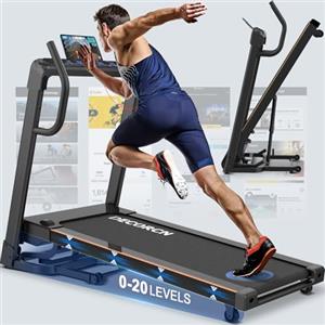 Decorcn Tapis roulant per la casa - 4,5 CV, fino a 16 km/h. Tapis roulant professionale, grande battistrada, pieghevole, 20 livelli di inclinazione, silenzioso, con app e display LCD e altoparlante