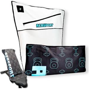 Rebsport Asciugamano Palestra Uomo con Tasca Porta Oggetti e Magnete, Asciugamano Palestra Donna Fitness per Panca Palestra + Asciugamano Doccia in Omaggio utilizzabile come Telo Doccia o Telo Mare
