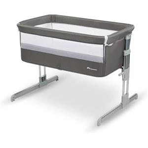 Bebeconfort Calidoo, Culla Neonato Fianco Letto 2 in 1, 0-6 Mesi (0-9 kg), Culla Co-sleeping Reclinabile, 5 Altezze, Ampio Materasso Imbottito, Pannelli a Rete, Lato Facile da Aprire, Gray Mist
