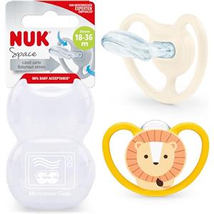 NUK Space ciuccio | 18-36 mesi | Succhietti con ventilazione extra per pelli sensibili | Silicone senza BPA | Leone | 2 pezzi