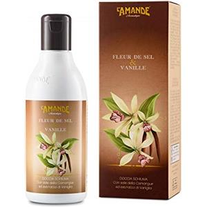 L'AMANDE - Bagnoschiuma Donna Fresco con Sali Minerali, Docciaschiuma Gel Detergente e Idratante Corpo Vaniglia e Rosa Bianca, Bagno Schiuma Delicato e Naturale - Fleur De Sel & Vanille, 250 ml