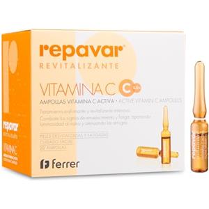 Repavar Rivitalizzante - Vitamina C Attiva per la Cura del Viso - Previene l'Invecchiamento - Trattamento Intensivo Rassodante e Rivitalizzante - 20 Fiale da 1 ml