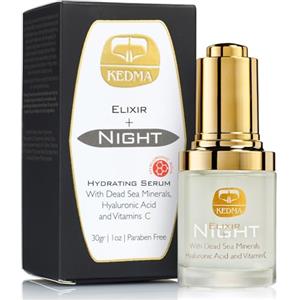 Kedma - Siero Notte Elixir Arricchito con Acido Ialuronico e Vitamina C - Idratante e Rigenerante - 30g
