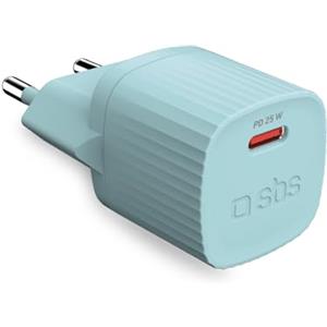 SBS Caricatore caricabatterie con materiali riciclati GRS, porta USB-C, 25 Watt, presa europea, eco-friendly, ideale per smartphone Android, iPhone, tablet, auricolari, speaker, smartwatch