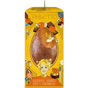 Vialetto Uovo di Cioccolato al Latte e Caramello - Contiene una Sorpresa 100% Made in Italy, Confezione in Carta Certificata FSC - Uovo di Pasqua Doppio Strato da 320 Grammi - Osvaldo