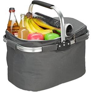 Relaxdays Borsa Frigo Termica, 27 L Cestino Spesa Pieghevole con Coperchio e Manico, Picnic Bag, Portavivande, Grigio