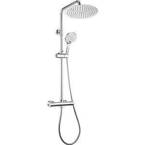 JOHO Colonna Doccia Acciaio Inox con Rubinetto Termostatico Miscelatore Colonna Doccia Altezza Regolabile Set Doccia a Getto Pioggia con Soffione Silicone e Doccetta a Mano Tonde D25cm