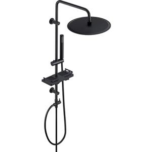 Görbach Colonna Doccia Acciaio Inox Senza Miscelatore Regolabili Nero Colonna Doccia idromassaggio Asta Doccia Set Doccia a Pioggia Con Soffione e Porta Ogetti Mensola Tondato D30cm