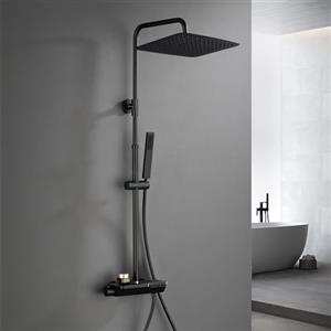 Görbach Nero Colonna Doccia con Termostatico in Acciaio INOX 304 Colonna Doccia Rubinetto con Soffione con Miscelatore, Set Doccia a Pioggia con Doccetta(35×25cm)