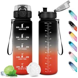 KollyKolla Borraccia Motivazionale 1L, Bottiglia con Filtro, Bottiglia Acqua a Prova di Perdite, Bottiglia Riutilizzabile, Borraccia Sportiva con Indicatore del Tempo Motivazionale, per Sport, Campeggio