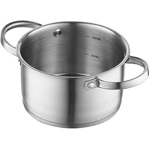 FLORINA Pentola in Acciaio Inossidabile (1,2 l) 14 cm I Pentola con Coperchio in Vetro I Con Misurino e Manici Ribattuti I Fondo a 3 Strati I Adatta alla Lavastoviglie I Induzione, Gas ed Elettrico