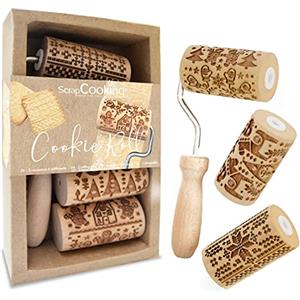 ScrapCooking - Kit 3 Rulli per Biscotti di Natale - 3 mini mattarelli in legno con disegni, stampo decorativo per biscotti e frollini - 3798