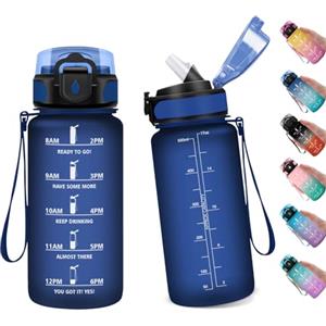 KollyKolla Borraccia Bambini 500ml , Borraccia con Cannuccia, Bottiglia Riutilizzabile, Bottiglia Acqua a Prova di Perdite, Borraccia Sportiva con Indicatore del Tempo Motivazional, Borracce per Bici, Scuola