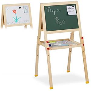 Relaxdays Lavagnetta per Bambini, Doppia, Lavagna Magnetica & in Ardesia, Regolabile, HLP: 77x39x44,5 cm, naturale