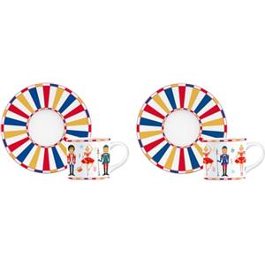 Bialetti Schiaccianoci, Set 2 Tazzine con Piattini, Porcellana