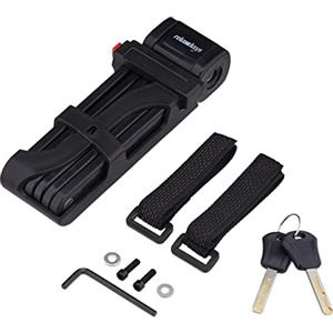 Relaxdays Lucchetto da Bici Pieghevole, Lock per Biciclette con Supporto su Telaio, 2 Chiavi, Lungo 85 cm, Acciaio, Nero