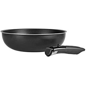 Sitram 713777 Wok Alluminio Ø 28 cm - Colori Nero - Manico rimovibile SITRAMOVIBLE - Tutti i piani cottura inclusa induzione - Rivestimento nero antiaderente senza PFOA