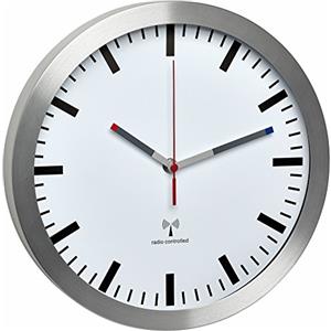 TFA Dostmann 60.3528.02 Orologio da Parete analogico radiocontrollato con Telaio in Alluminio, Metallo Plastica, Bianco, L 300 x B 45 x H 300 mm