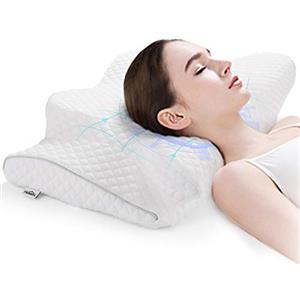 Himimi Cuscino Cervicale in Memory Foam- Ortopedico al Collo Cuscino Ergonomico per Dolore alla Spalla Cuscino di Sostegno del Collo, Guanciale Letto Adatto per Chi Dormi sul Lato, Bianca